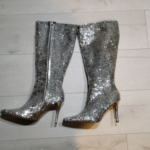 Colin Stuart silver sequin stiletto boots Size 9